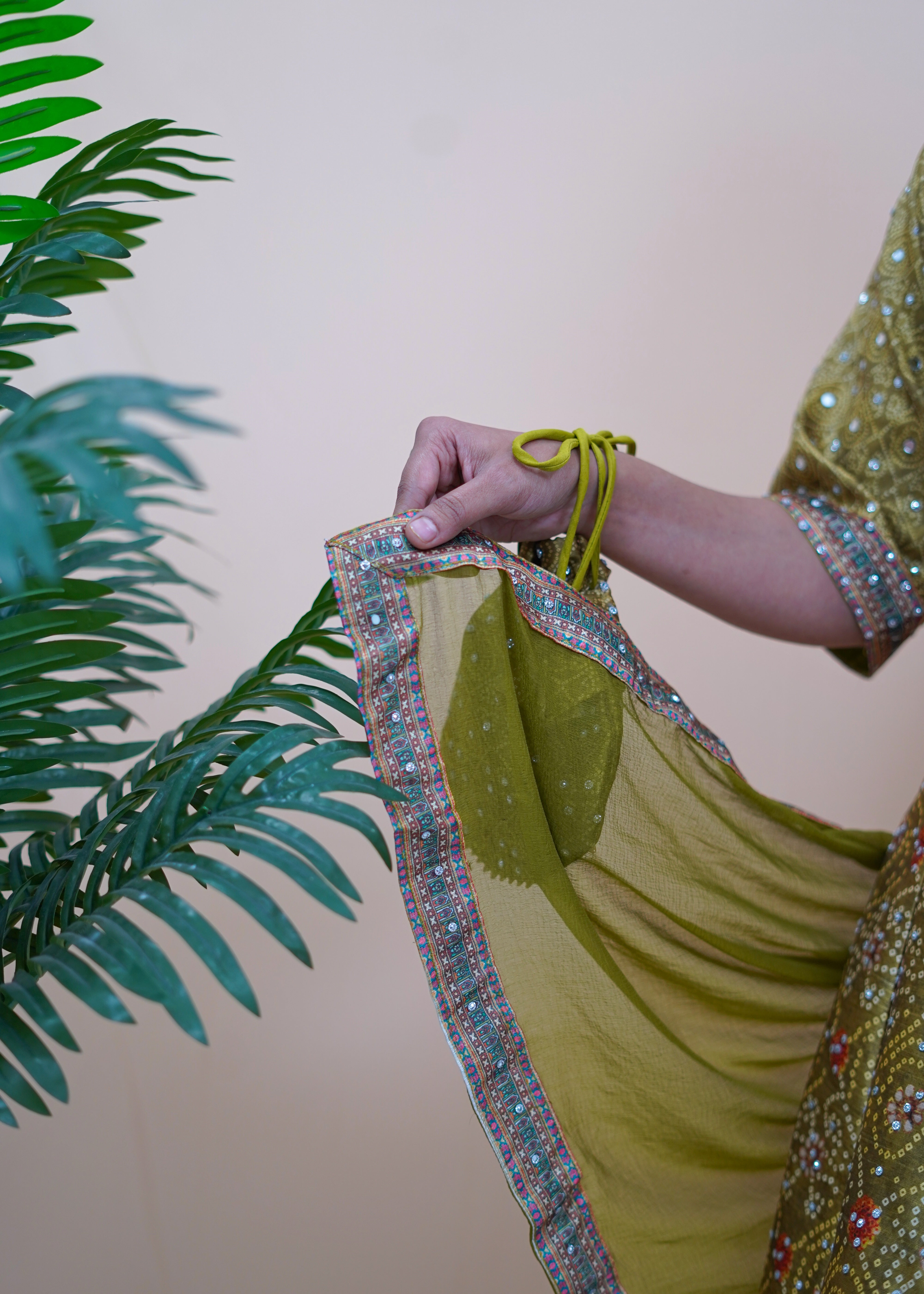 Green Crop Top & Skirt with Dupatta