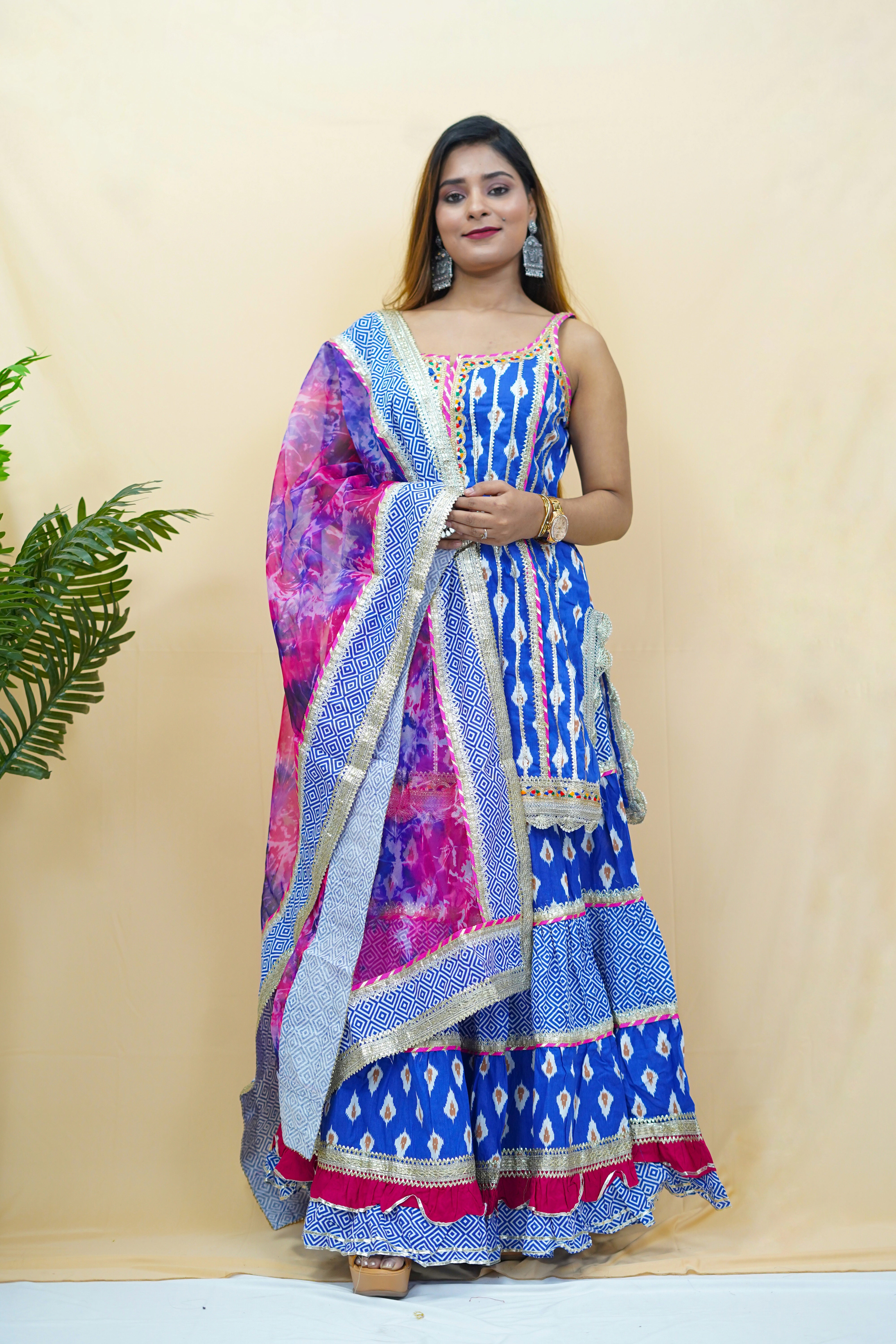 Navy Blue Printed Cotton Sharara Set