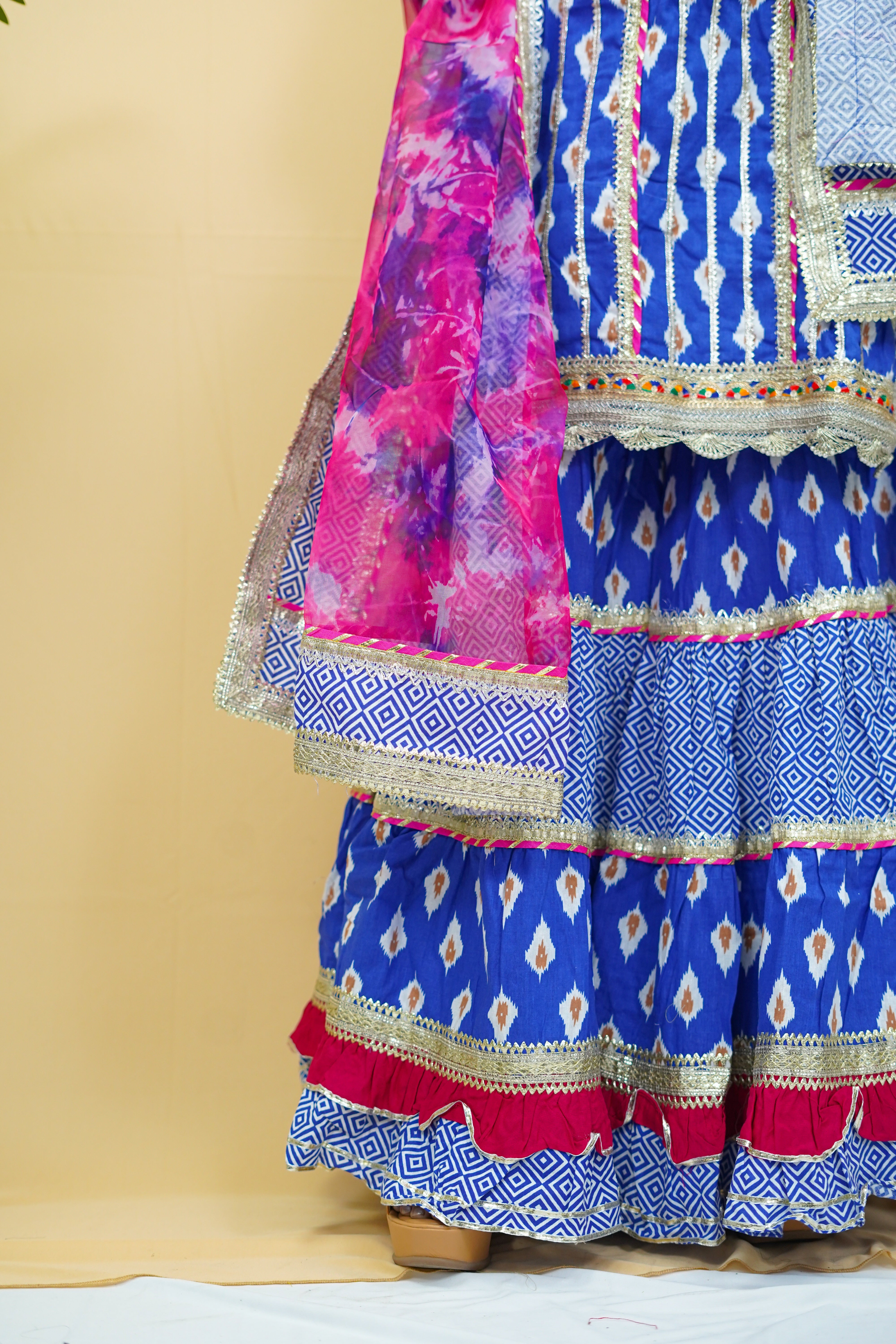 Navy Blue Printed Cotton Sharara Set