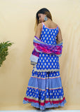 Navy Blue Printed Cotton Sharara Set