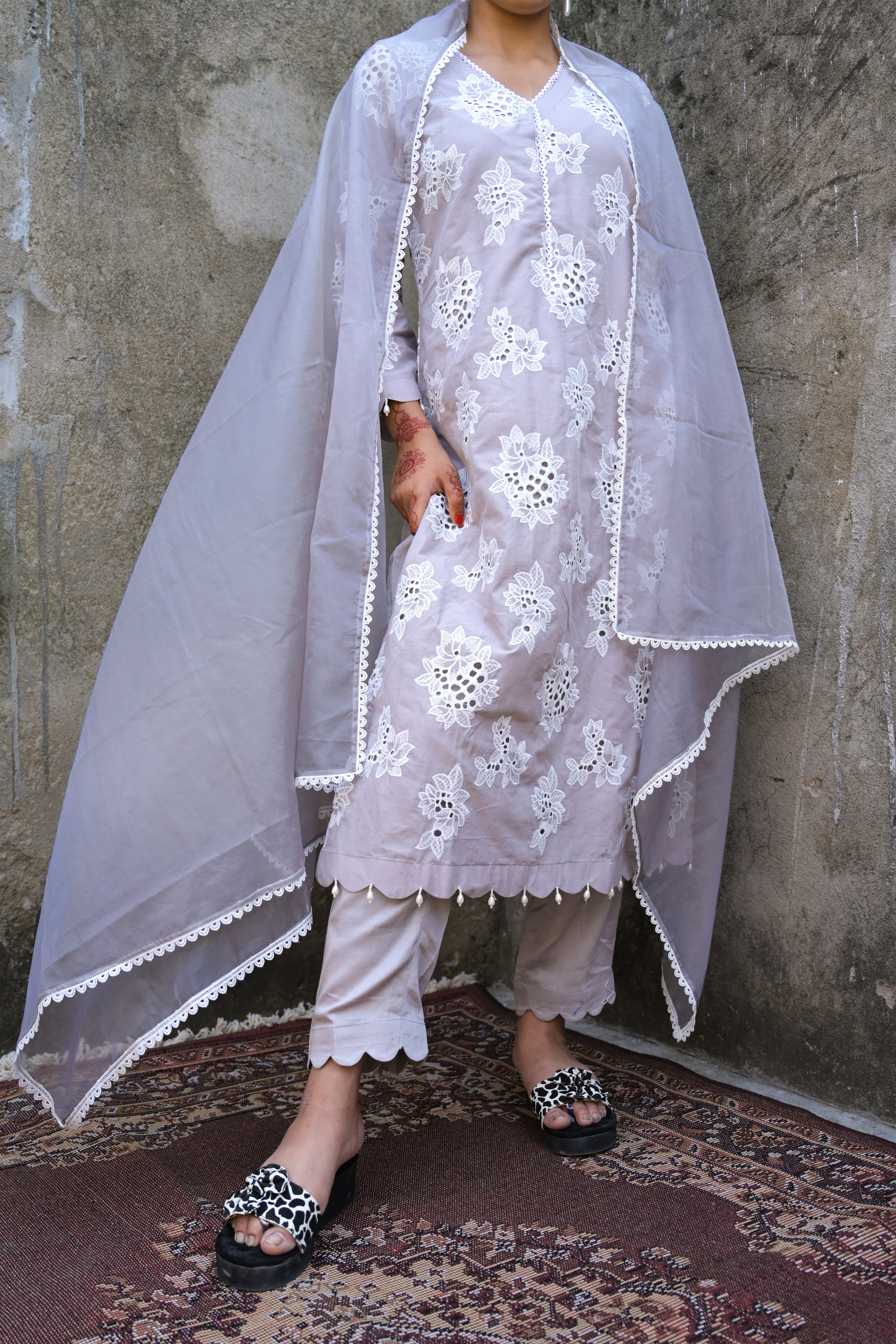 Keesa Grey Premium Cutwork Suit