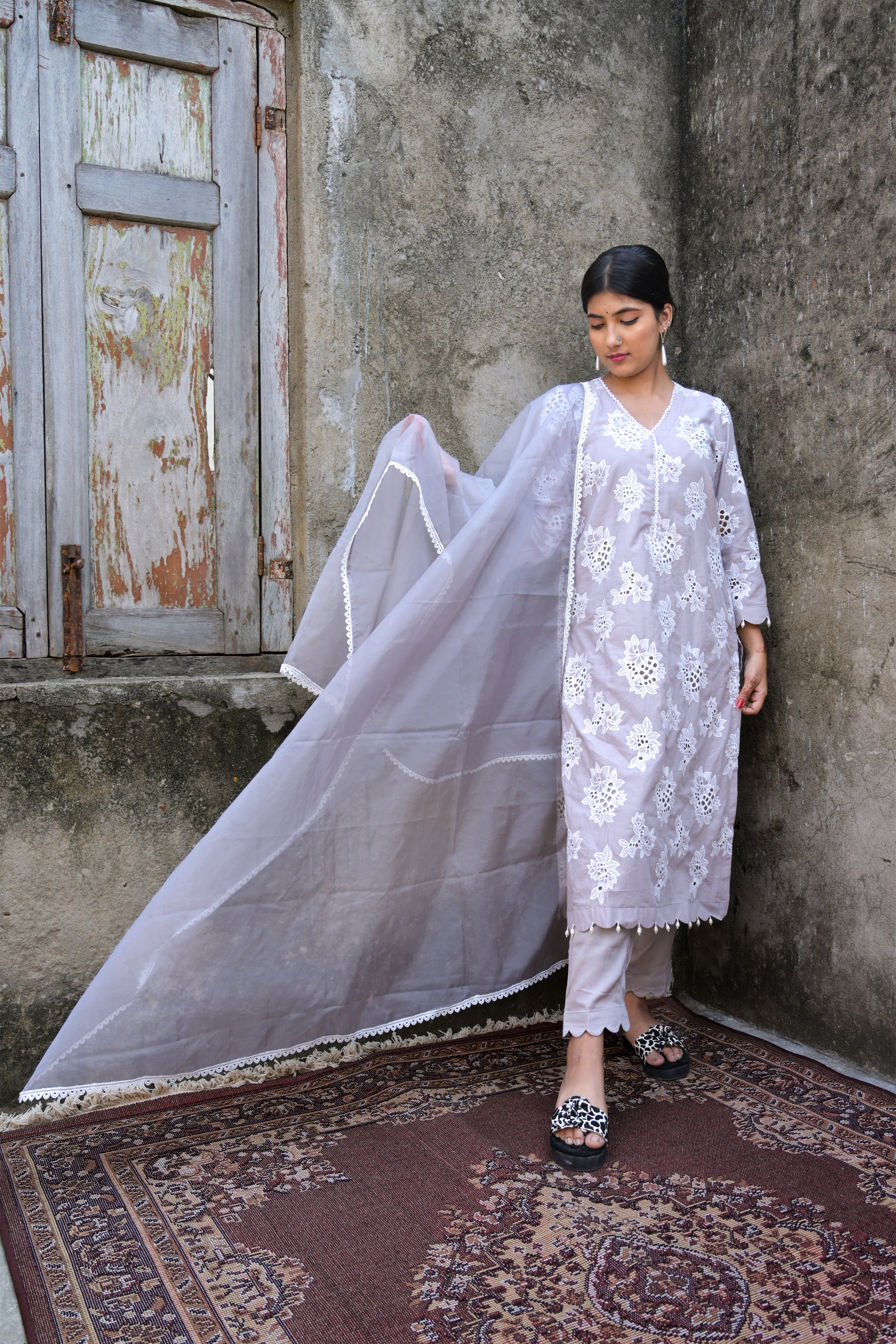 Keesa Grey Premium Cutwork Suit