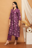 Sahina Purple Crepe Contrast Floral Suit Set