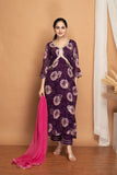 Tye-Dye Purple Chinon Printed Suit Set