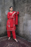 Elegant Red Embroidered Kurta Set Radiates Festive Charm
