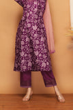 Sahina Purple Crepe Contrast Floral Suit Set