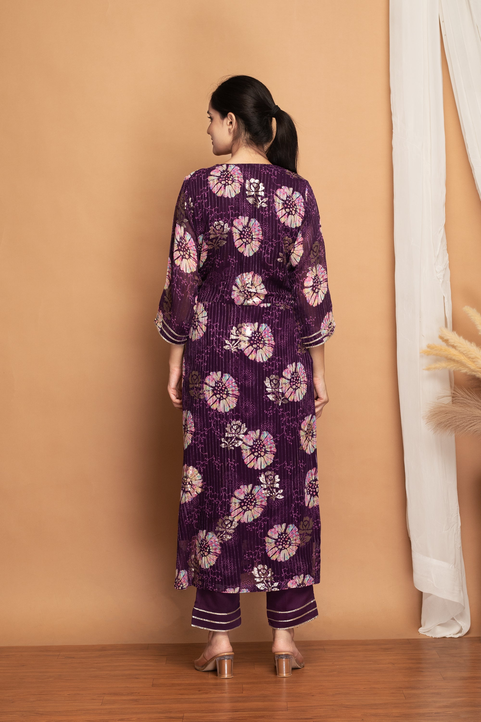 Tye-Dye Purple Chinon Printed Suit Set