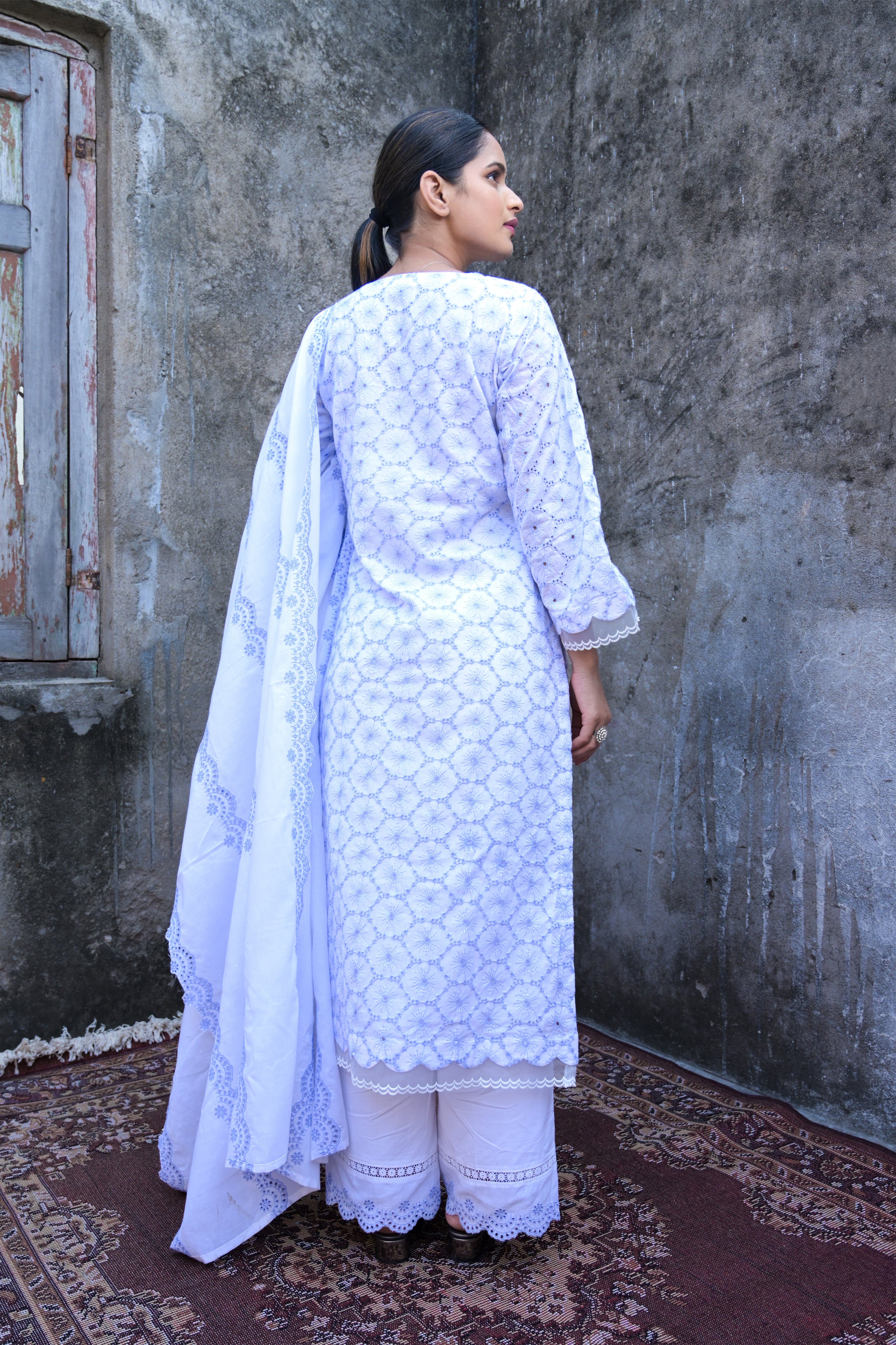 Netraa Cotton Sree Navy Kurta With Mulmul Cotton Palazzo & Dupatta