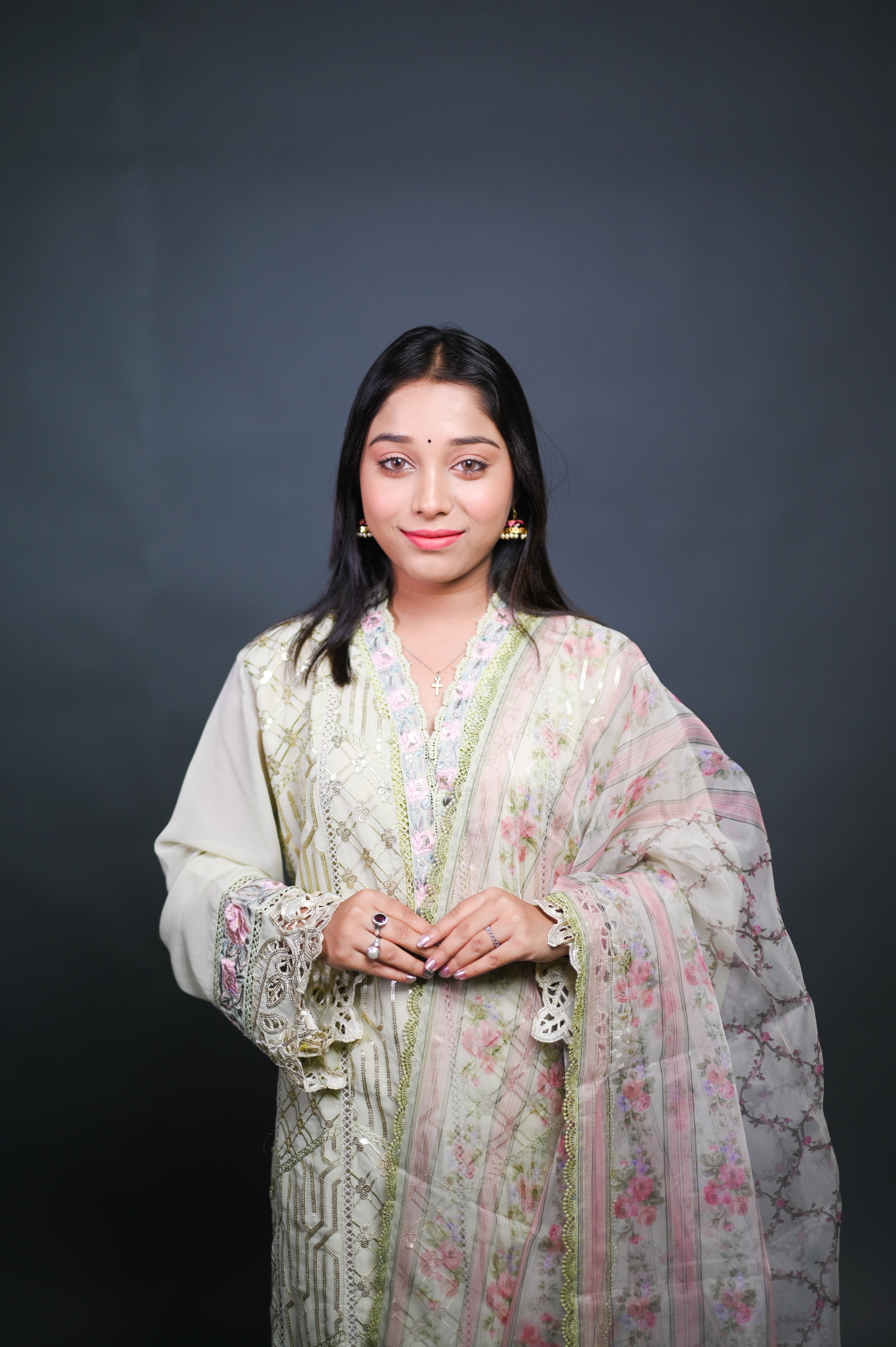 Embroidered Peach Pink Chiffon Suit with Organza Dupatta