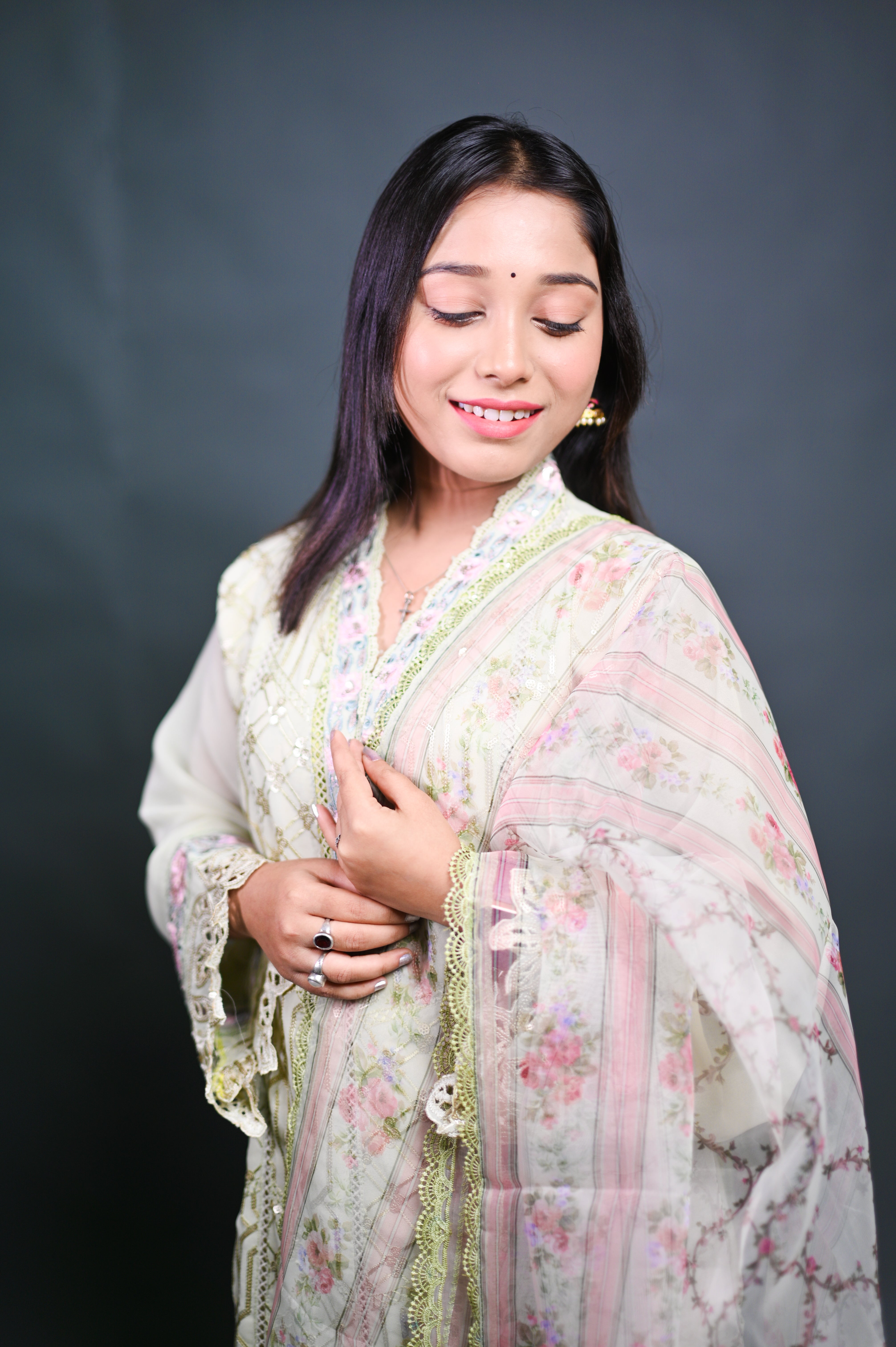 Embroidered Peach Pink Chiffon Suit with Organza Dupatta
