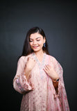 Embroidered Peach Pink Chiffon Suit with Organza Dupatta