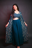 Teal Embroidered Indo-Western Three-Piece Set