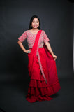 Ruby Red Ruffle Saree with Hand-Embroidered Blouse