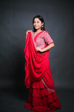 Ruby Red Ruffle Saree with Hand-Embroidered Blouse