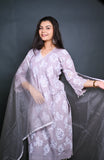 Grey & White Embroidered Kurta Set with Organza Dupatta