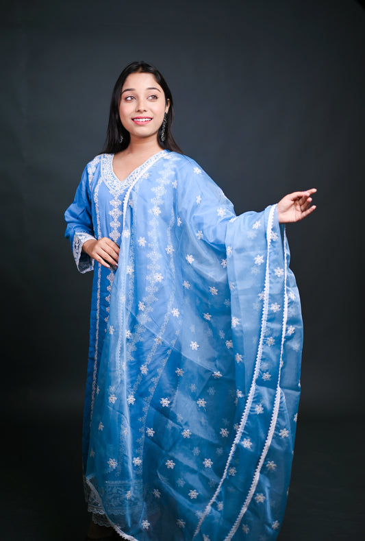 Chikenkari Style Kurta Set with Dupatta