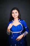 Royal Blue Bandhani Anarkali Set with Dupatta