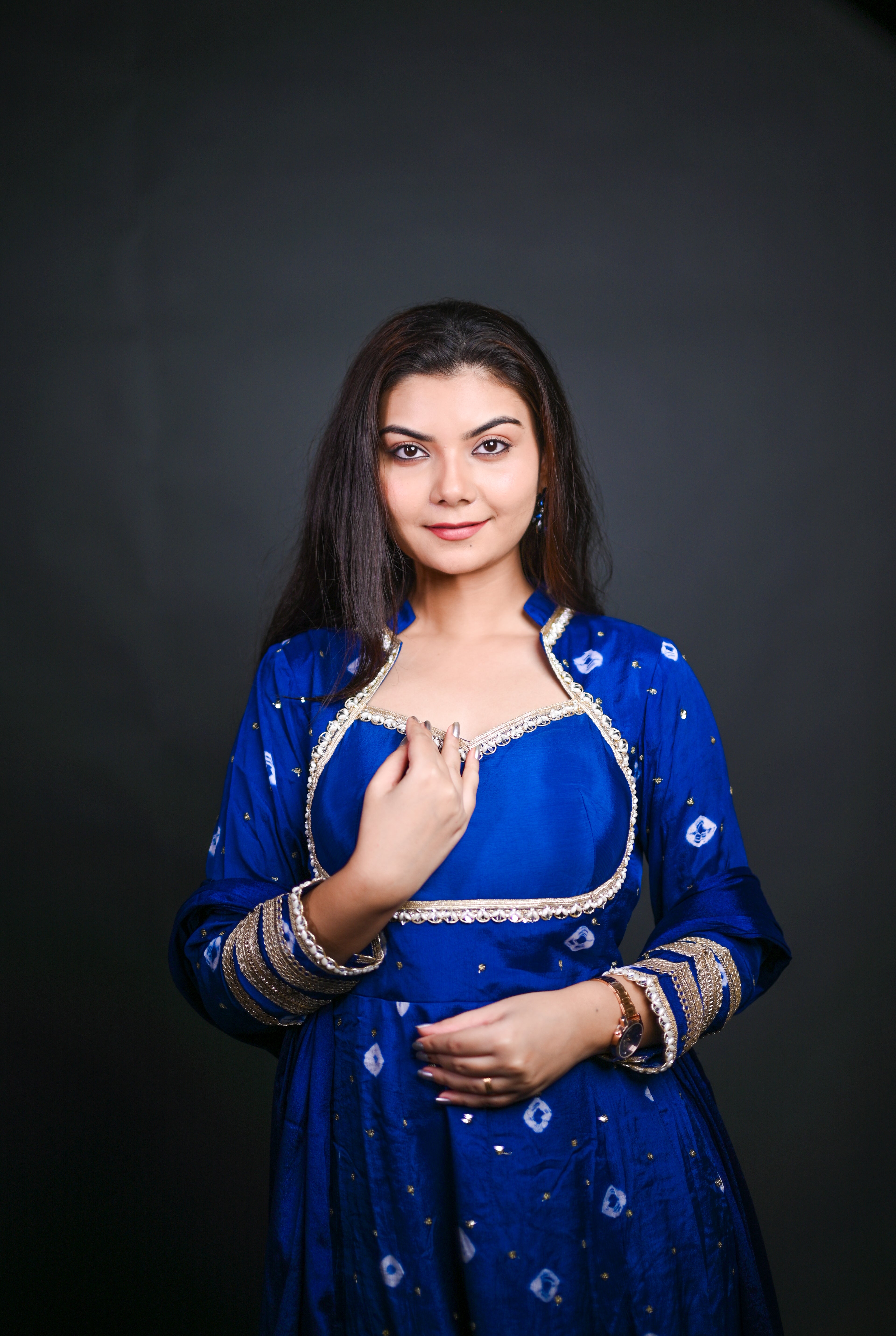 Royal Blue Bandhani Anarkali Set with Dupatta