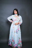 Pastel Blue Floral Anarkali Gown with Dupatta