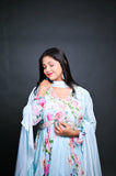 Pastel Blue Floral Anarkali Gown with Dupatta