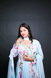 Pastel Blue Floral Anarkali Gown with Dupatta