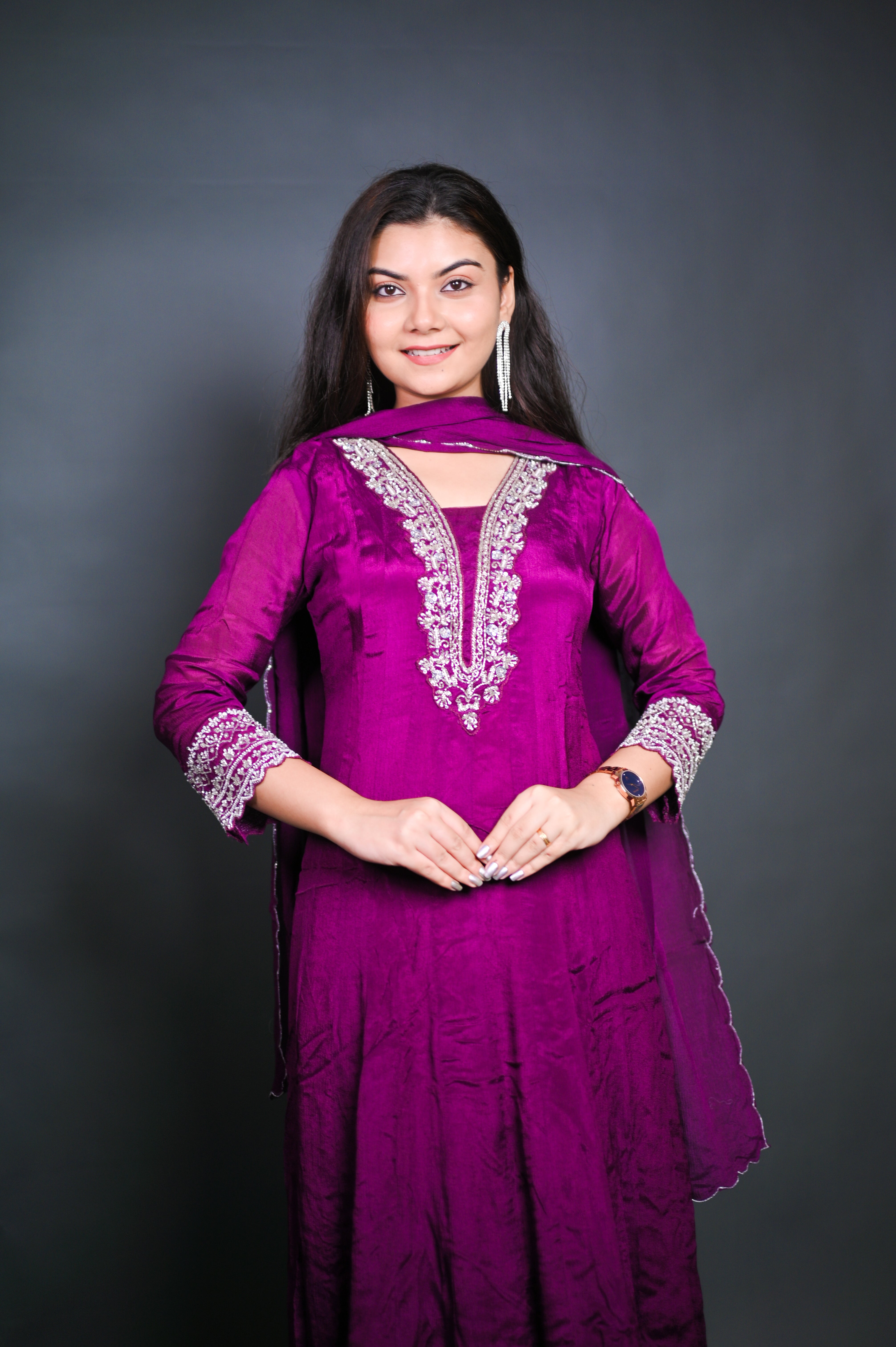Royal Purple Embroidered Kurta Set with Dupatta