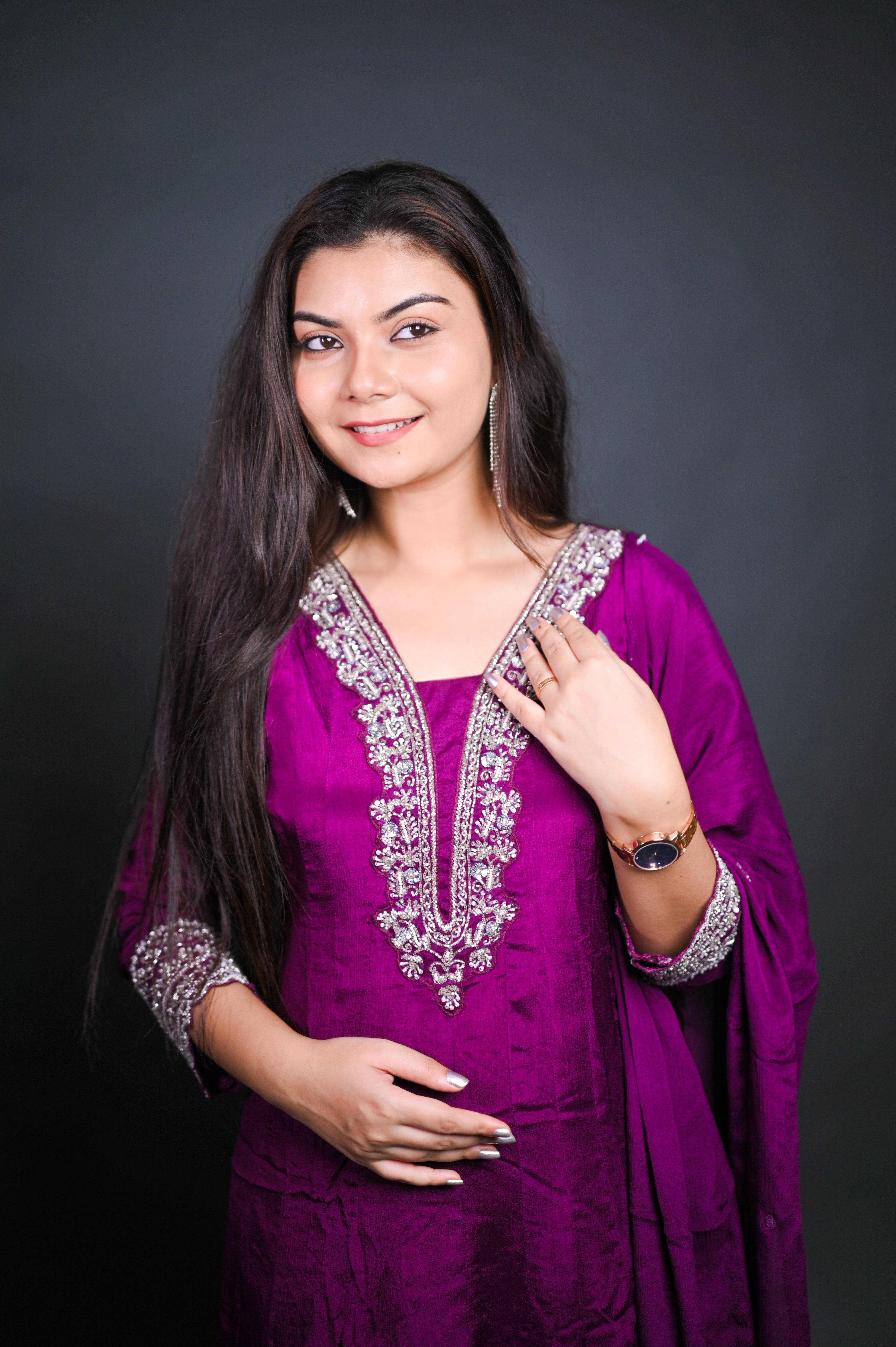 Royal Purple Embroidered Kurta Set with Dupatta