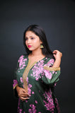 Dark Green Floral Printed Kurta Set with Embroidered Detailing