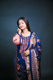 Elegant Navy Blue Floral Printed Suit