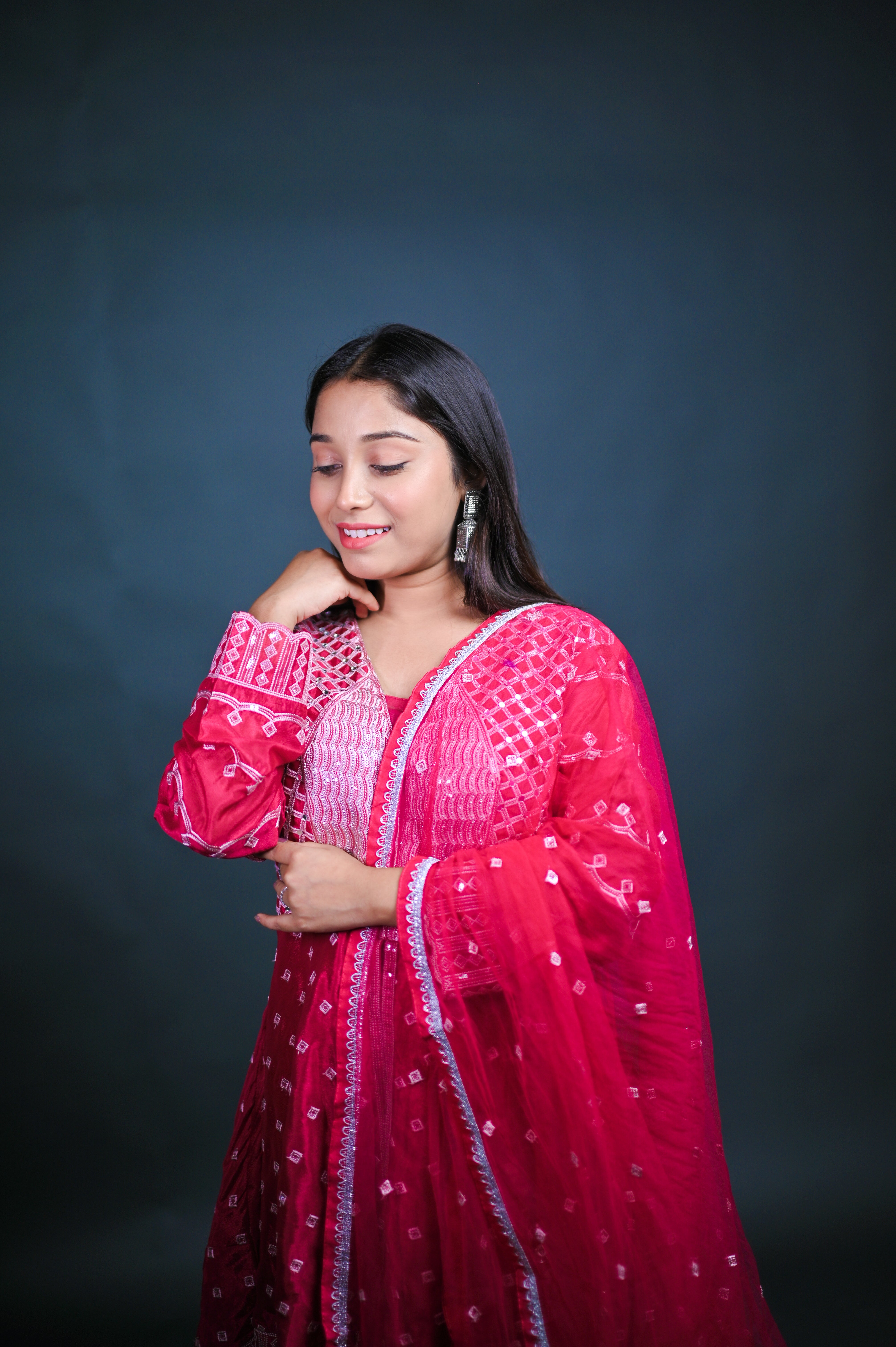Crimson Pink Embroidered Sharara Set with Dupatta