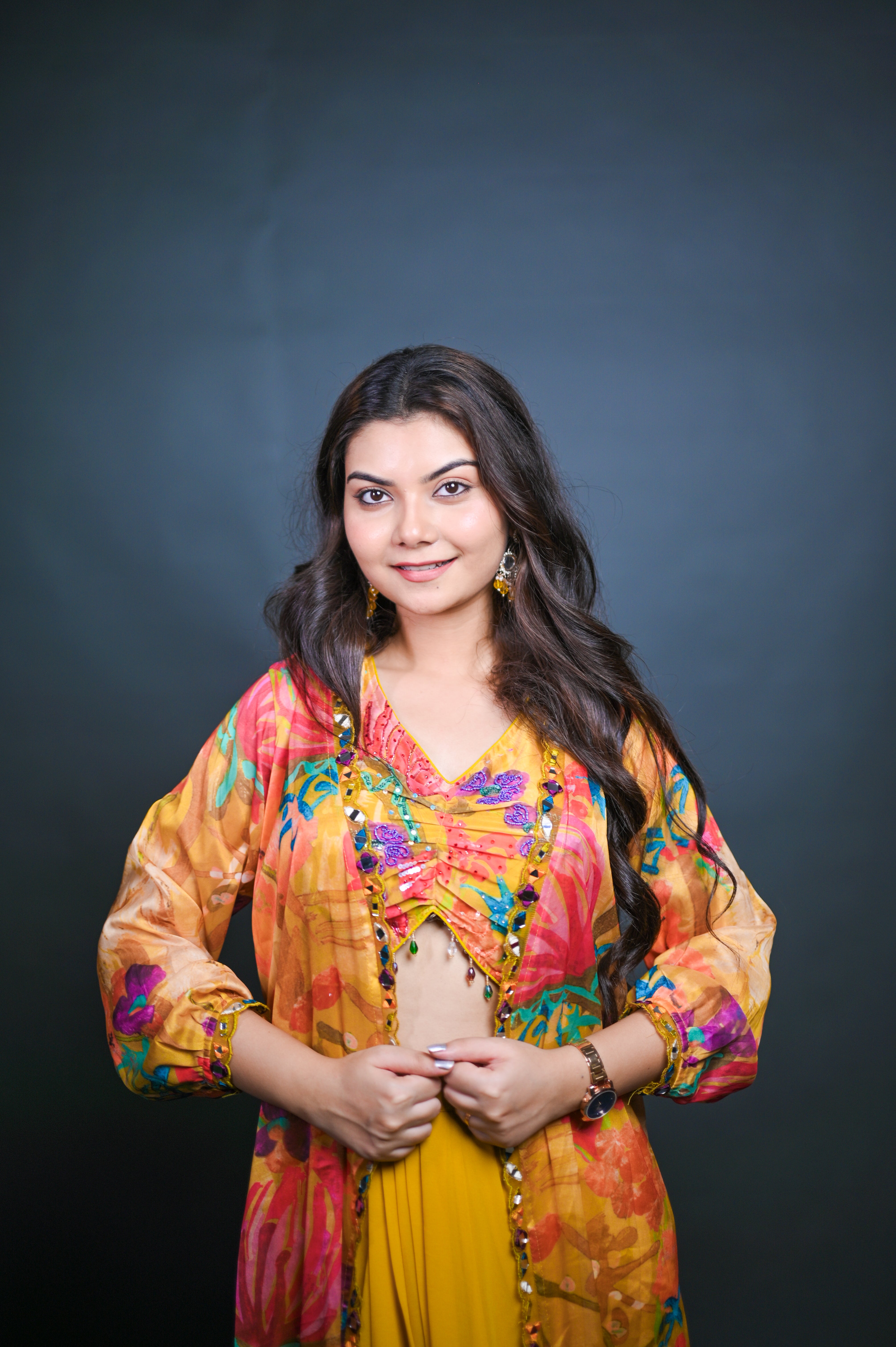 Yellow Embroidered Indo-Western Three-Piece Set