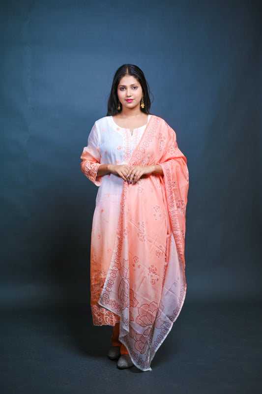 Peach & White Georgette Embroidered Suit Set