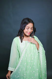 Pastel Green Kurta Set with Palazzo and Embroidered Dupatta