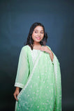 Pastel Green Kurta Set with Palazzo and Embroidered Dupatta
