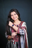 Black & Ivory Ikat Printed Suit Set with Embroidered Yoke