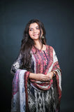 Black & Ivory Ikat Printed Suit Set with Embroidered Yoke