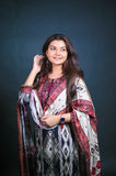 Black & Ivory Ikat Printed Suit Set with Embroidered Yoke