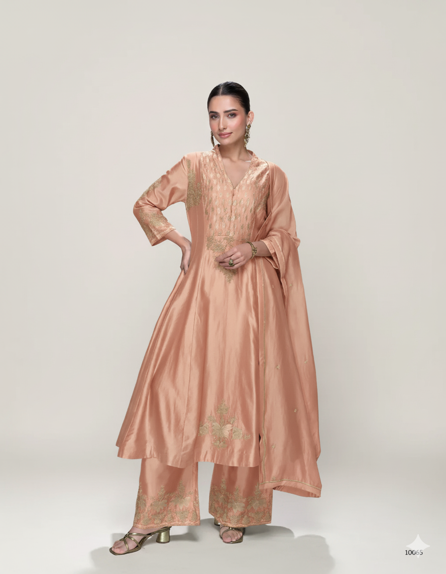 Elegant Premium Silk Embroidered Ensemble Suit Set