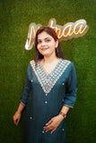 Teal Green Silk Handwork Suit Set