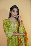 Green Bandhani Print Hand Embroidered Suit Set