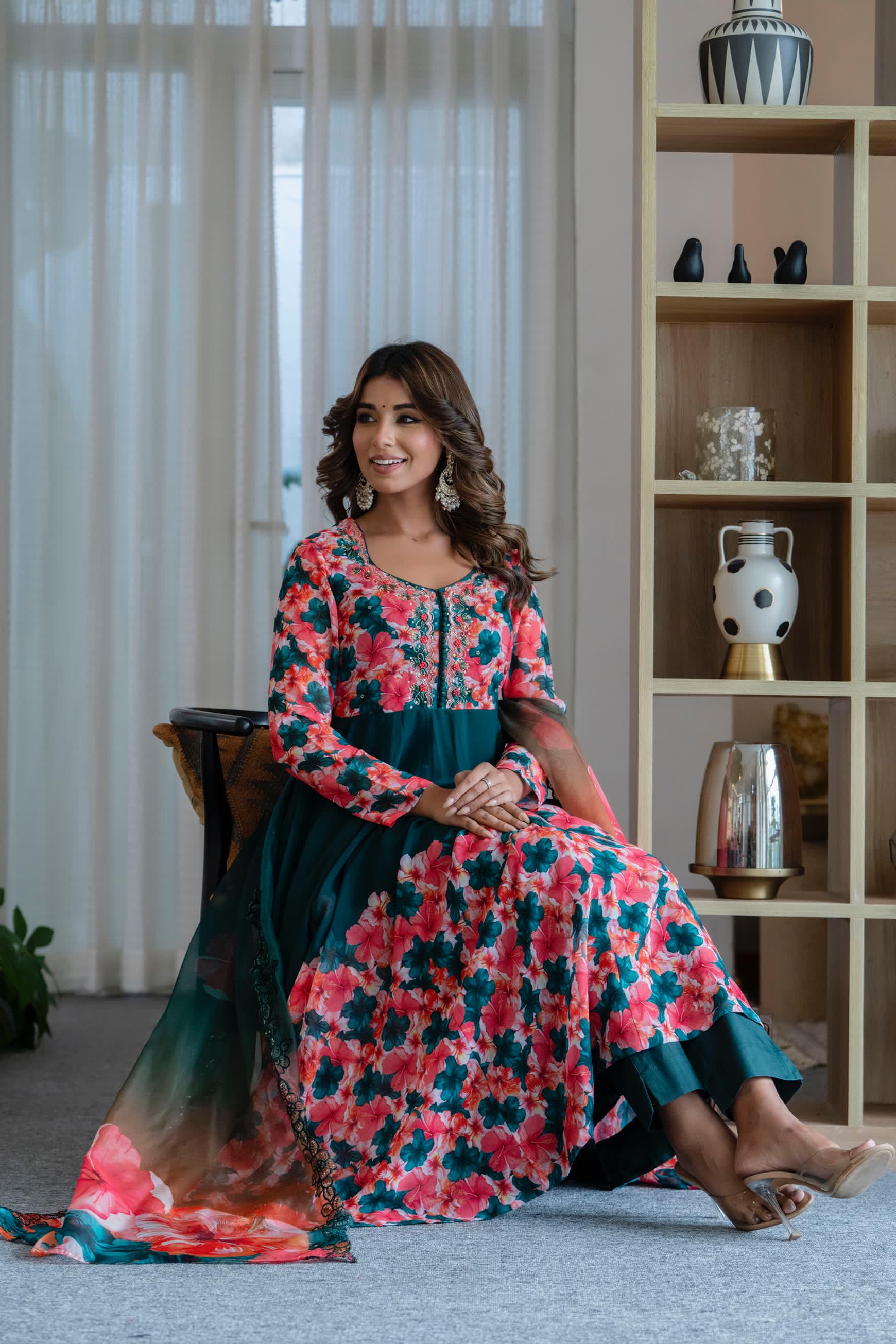 Floral Green Organza Anarkali Suit