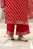 Red Muslin Suit with Beads Zari & Coding Work