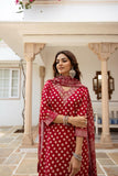 Red Muslin Suit with Beads Zari & Coding Work