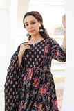 Netraa Black Printed Cotton Suit Set