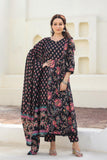 Netraa Black Printed Cotton Suit Set