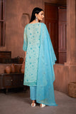Blue Resham Embroidered Organza Kurta Set