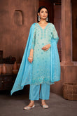 Blue Resham Embroidered Organza Kurta Set