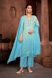 Blue Resham Embroidered Organza Kurta Set
