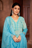 Blue Resham Embroidered Organza Kurta Set
